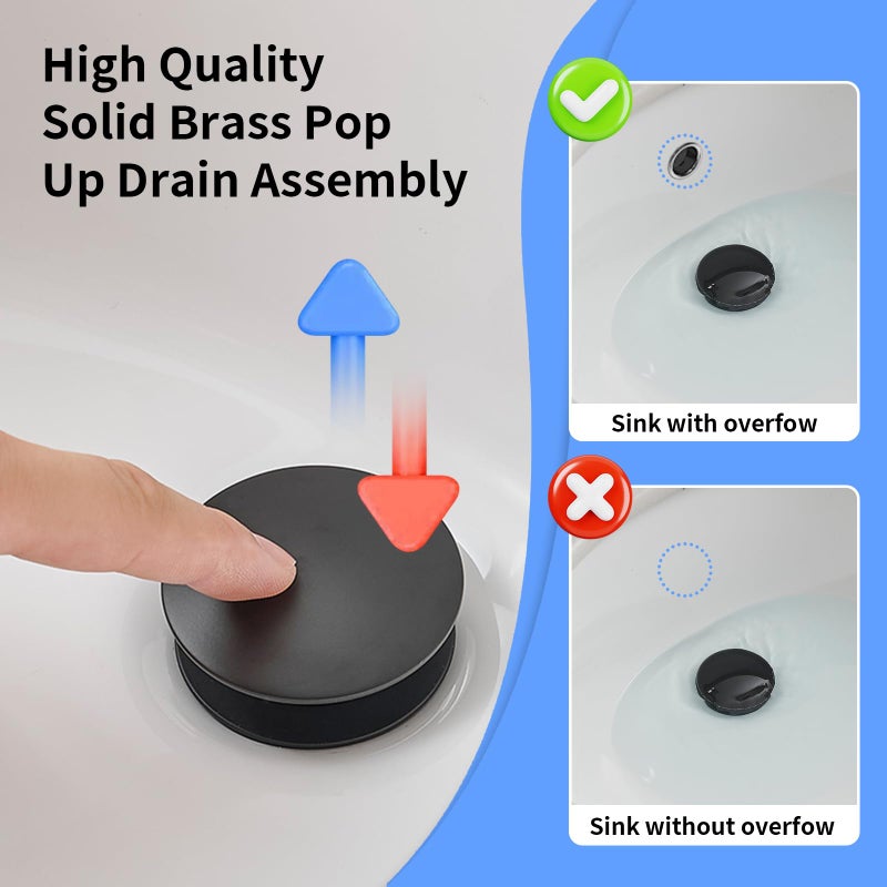 BWE Matte Black Bathroom Faucet, Waterfall Bathroom Faucet Sink Lavatory Single Hole Faucets One Handle Bath Antique with Brass Pop Up Drain Stopper Mixer Tap Overflow Water Supply Line - Image 4